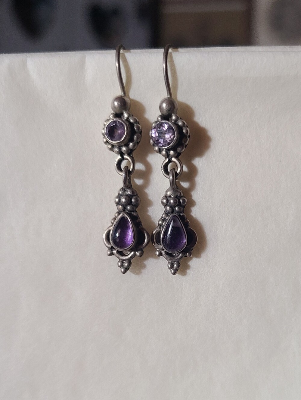 Sterling Silver Dangly Purple Earrings